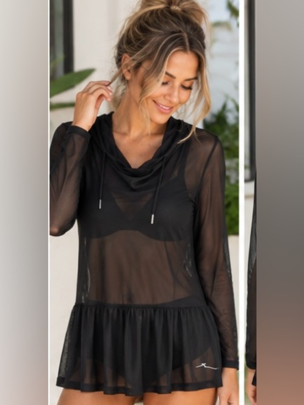 X by Gottex Black Sheer Hooded Top XS NWT Mesh Swim Cover Up